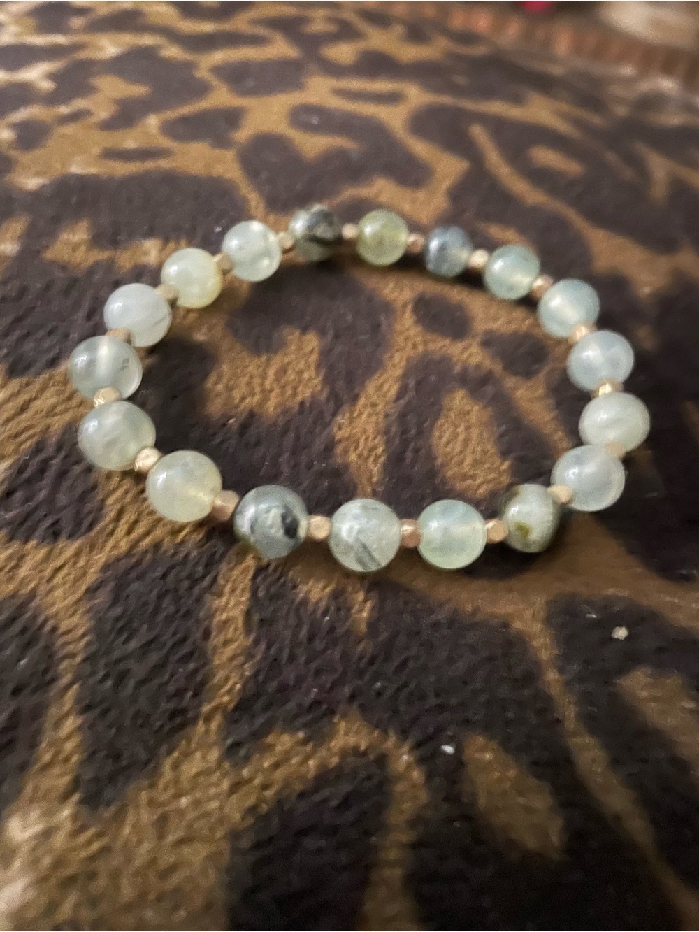 Green Beaded Stretch Bracelet with Gold Accent Beads
